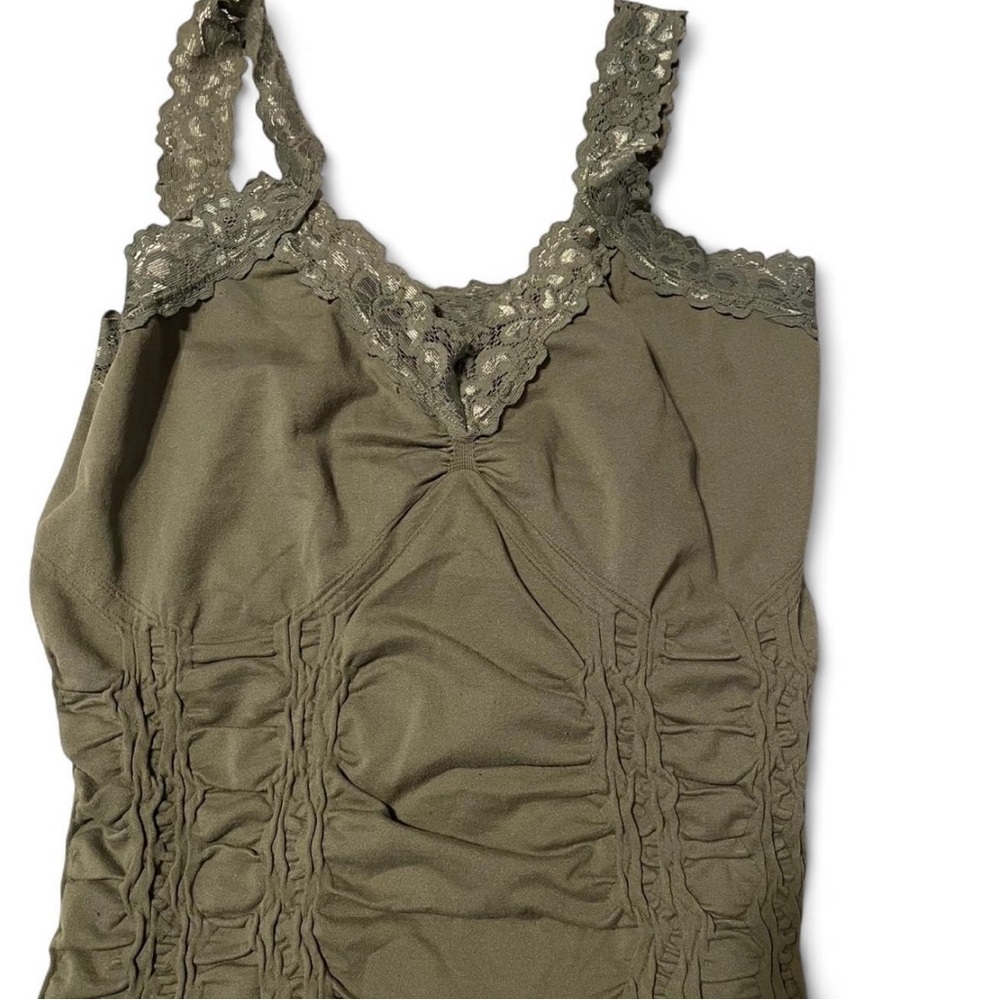 Olive Green Lace Trim Tank Top